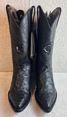Cuadra Men Black Ostrich Leather Cowboy Western Boot Men Size 8 EE Pointed 25006
